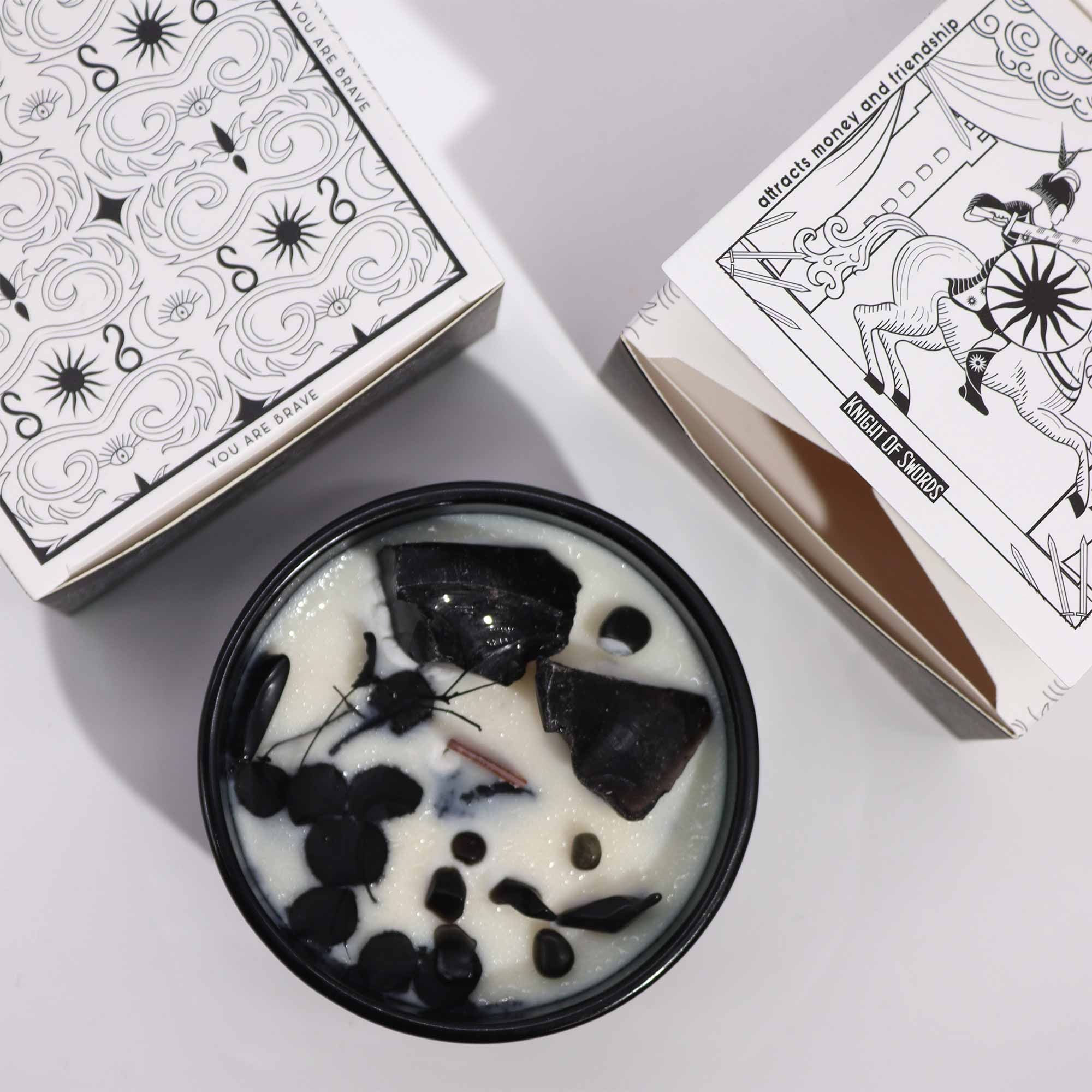 Crystal Magic Candle: Knight of Swords (Black Obsidian)