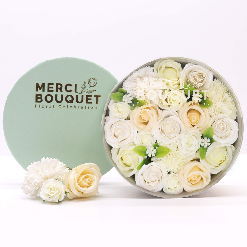 Pure Elegance — White & Ivory Soap Flower Box4