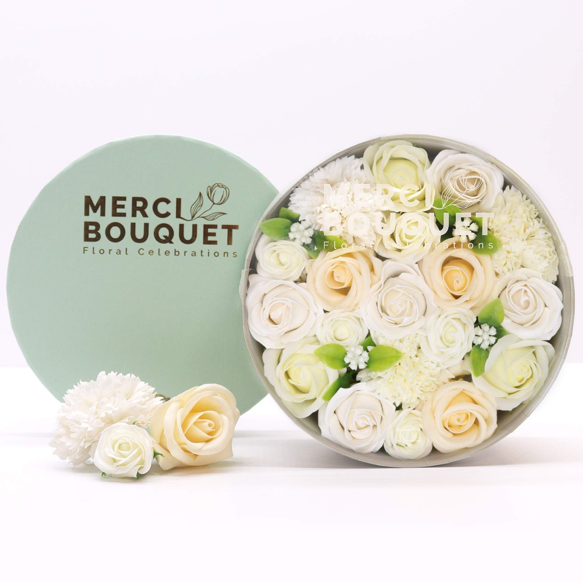 Pure Elegance — White & Ivory Soap Flower Box4